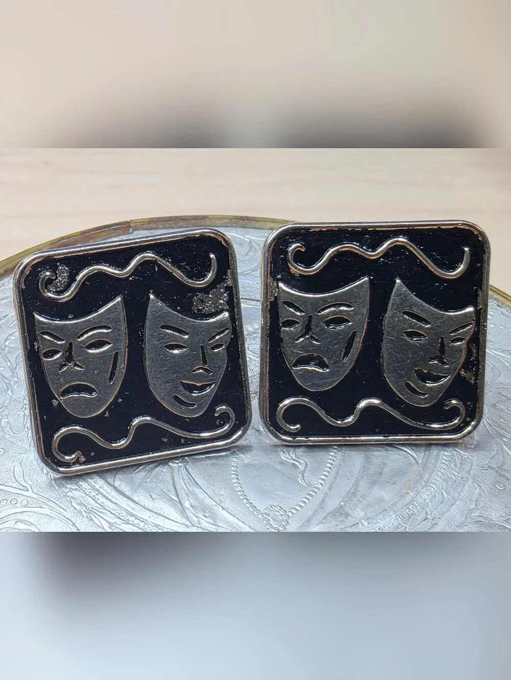 Cufflinks Theater Thespian Vintage Black & Gold/Silver Formal/Wedding/Costume